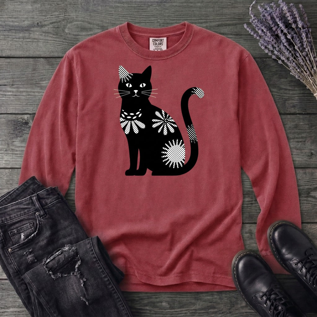 Retro Texture Black Cat Long Sleeve T-Shirt