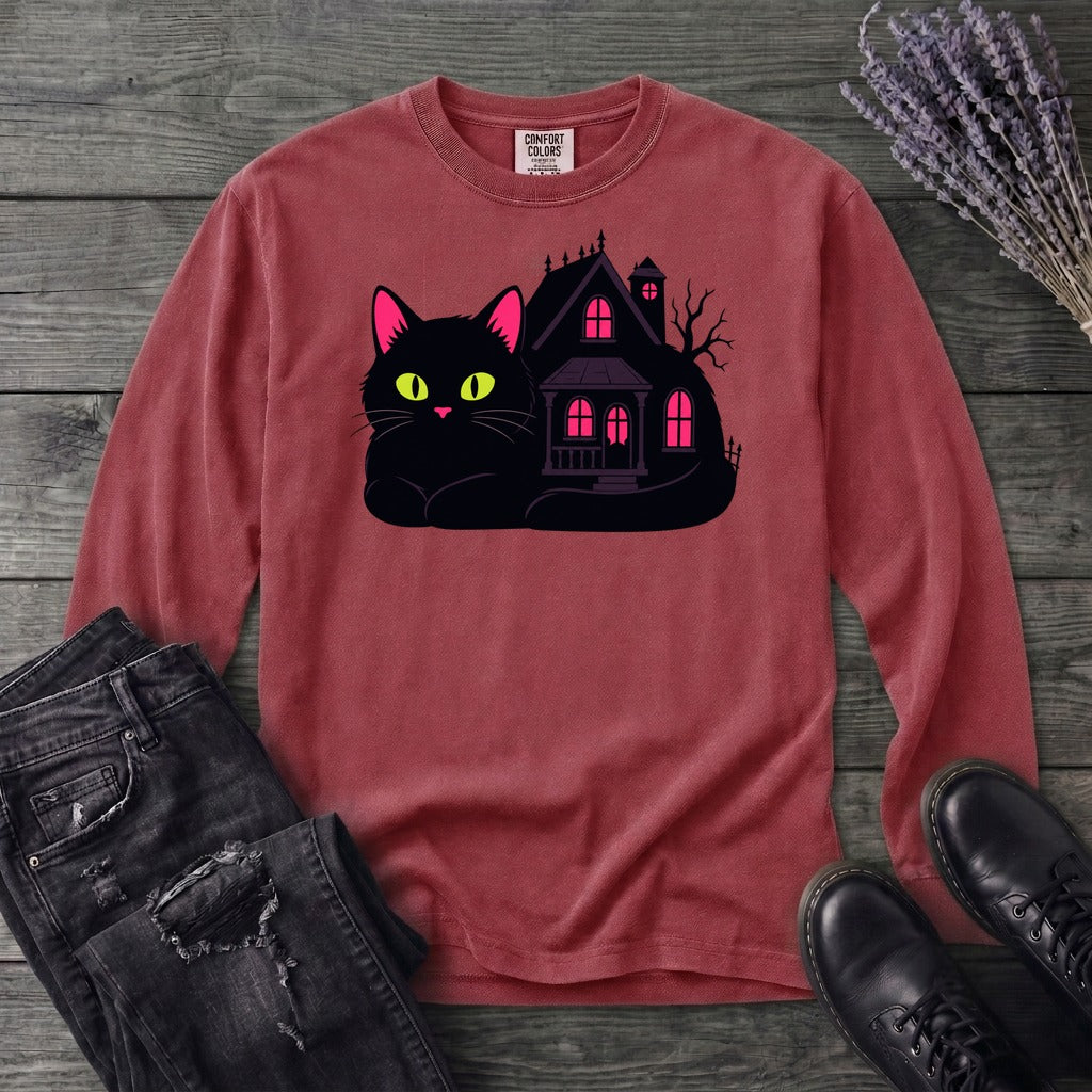 Black Cat Haunted House Long Sleeve T-Shirt