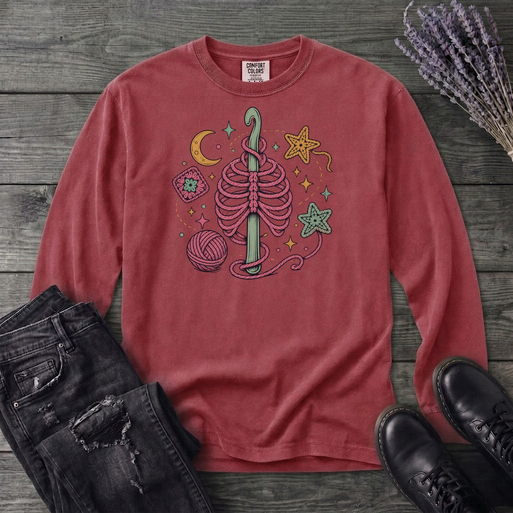 Ribbed Crochet Long Sleeve T-Shirt