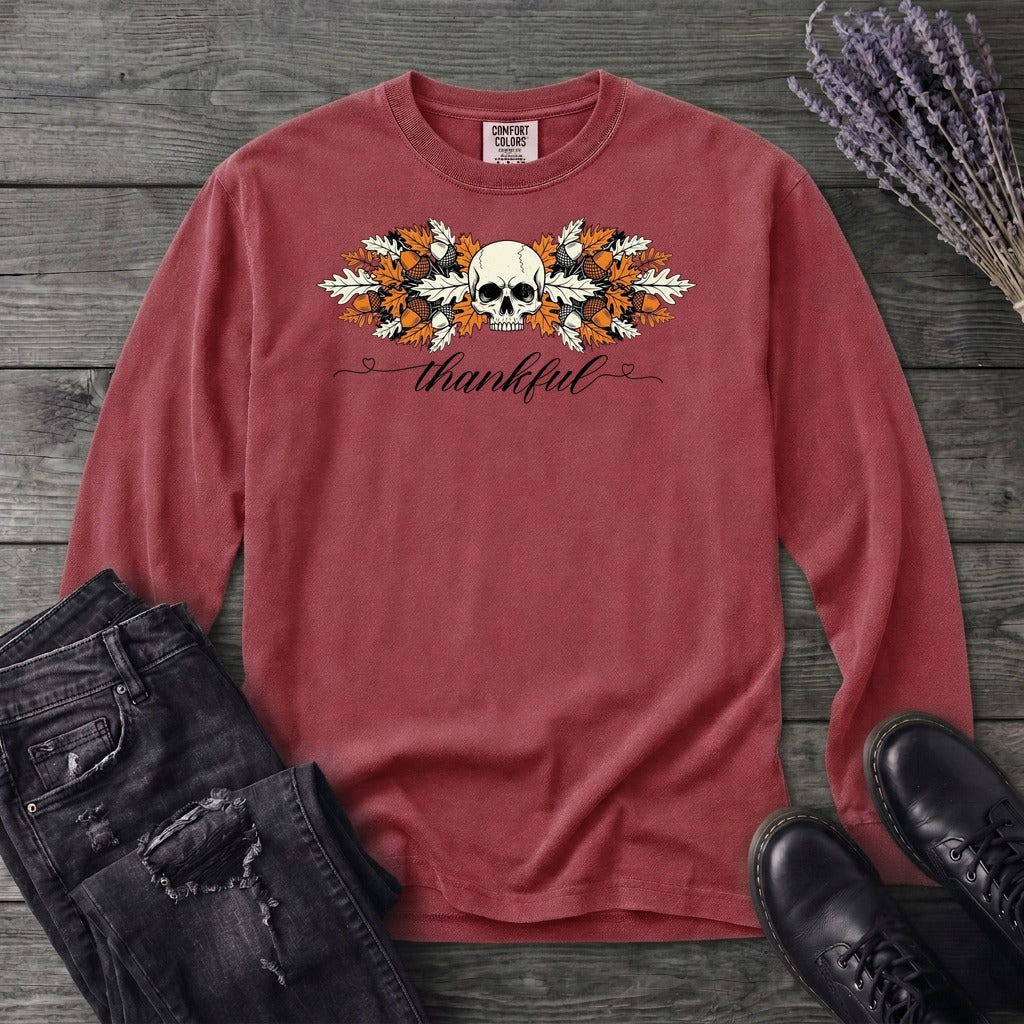 Thankful Leaf Swag Skull Long Sleeve T-Shirt