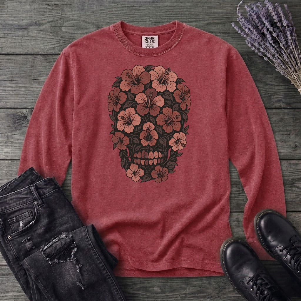 Hibiscus Skull Long Sleeve T-Shirt