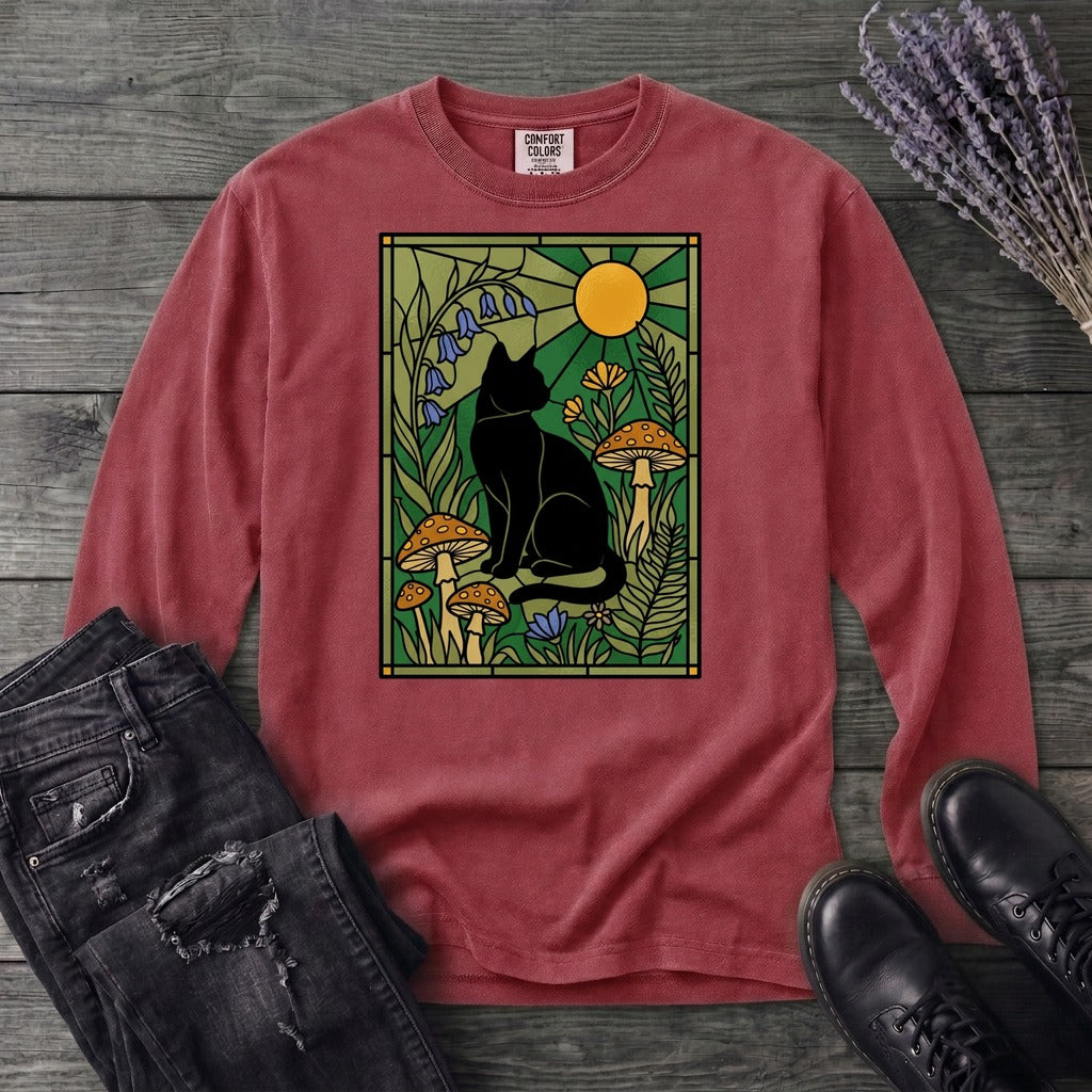 stained glass garden cat Long Sleeve T-Shirt