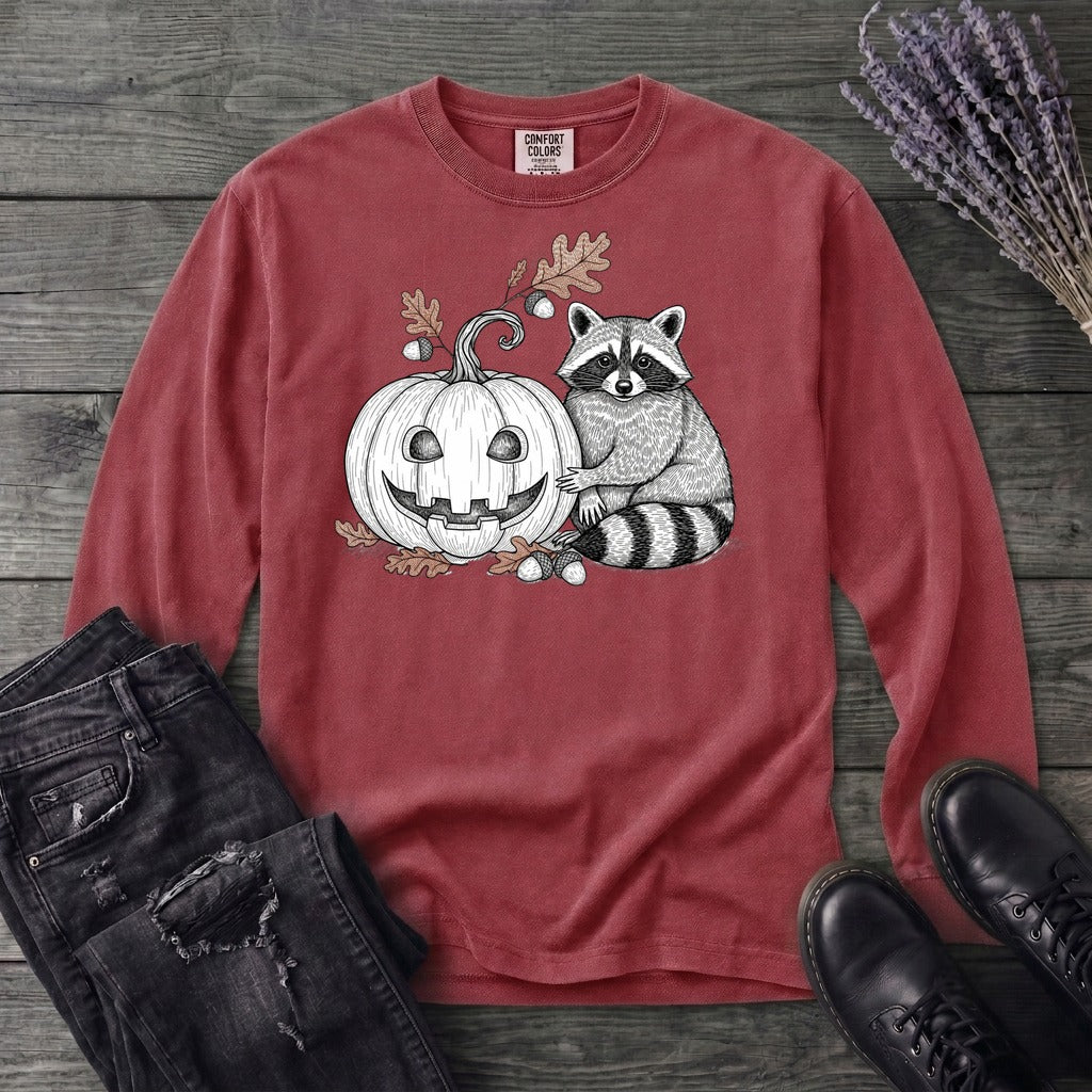 Raccoon And Pumpkin Long Sleeve T-Shirt