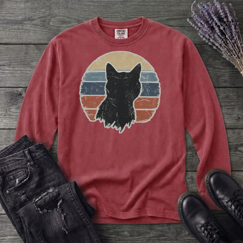 Cat Silhouette Sunset Grunge Long Sleeve T-Shirt