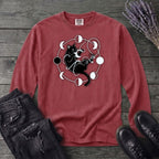 black cat pouncing on moon phases Long Sleeve T-Shirt