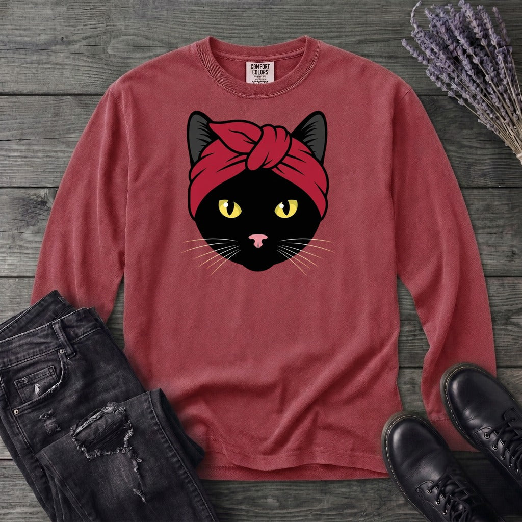 Black Cat Headband Long Sleeve T-Shirt