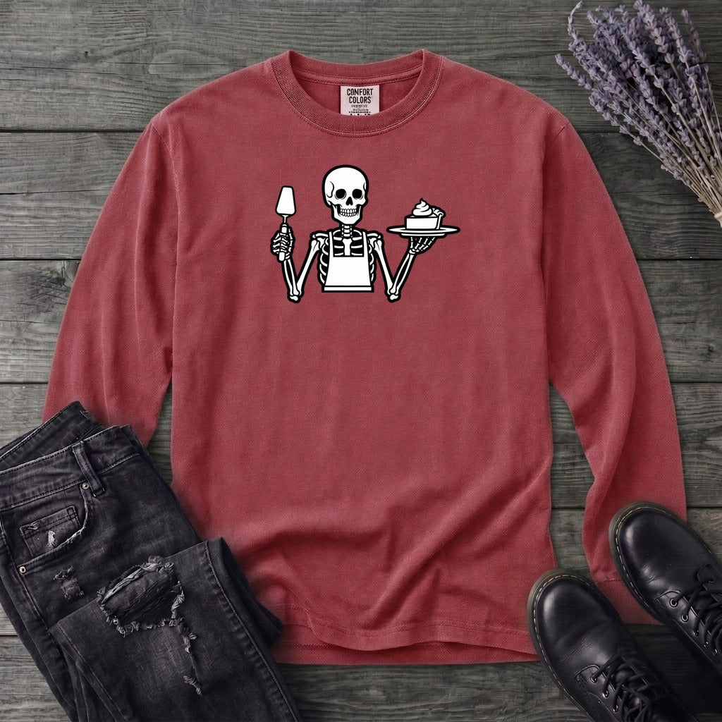 Skeleton Serving Pie Long Sleeve T-Shirt
