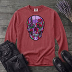 botanical stained glass skull Long Sleeve T-Shirt