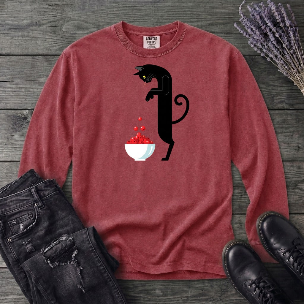 Black Cat And Cranberries Long Sleeve T-Shirt