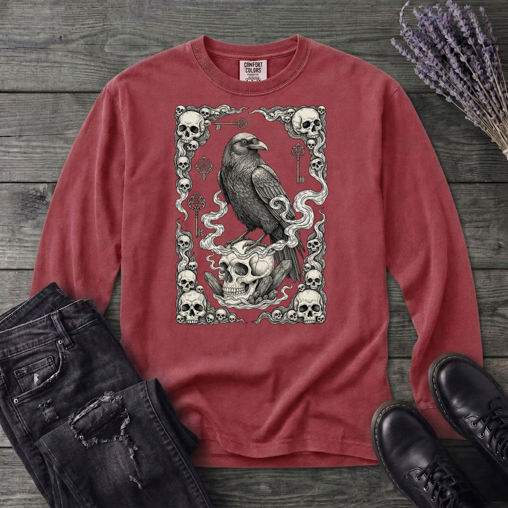 Raven Skull Card Long Sleeve T-Shirt