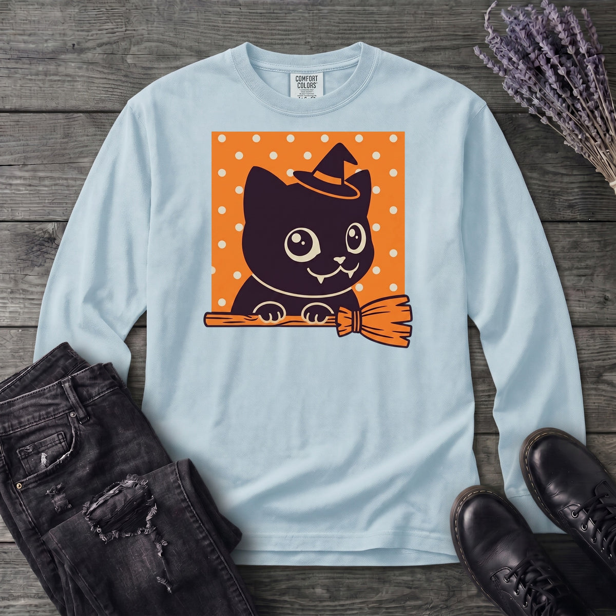 Broomstick Kitty Long Sleeve T-Shirt