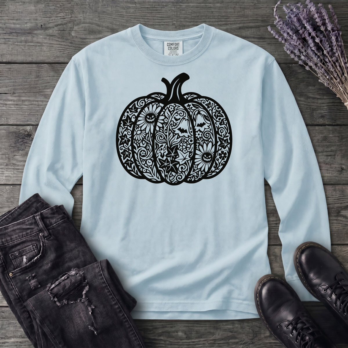 Linocut Pumpkin Long Sleeve T-Shirt