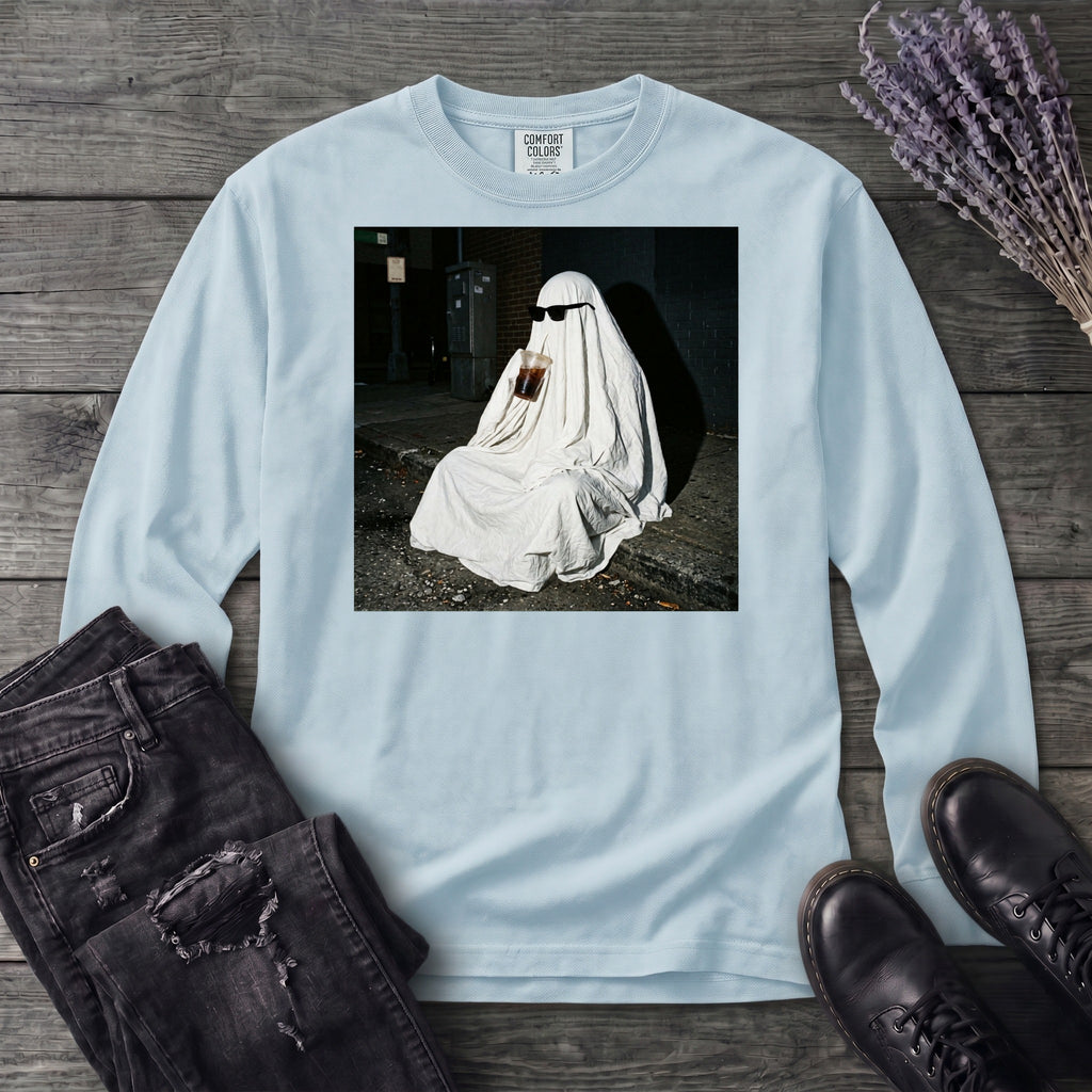 sheet ghost iced coffee curb meme Long Sleeve T-Shirt
