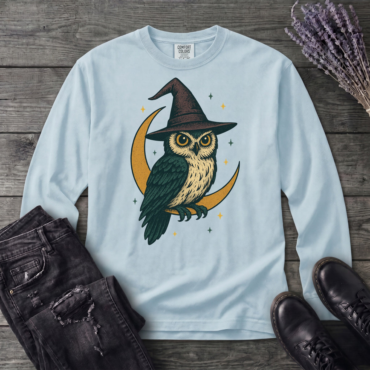 crescent moon witch owl Long Sleeve T-Shirt