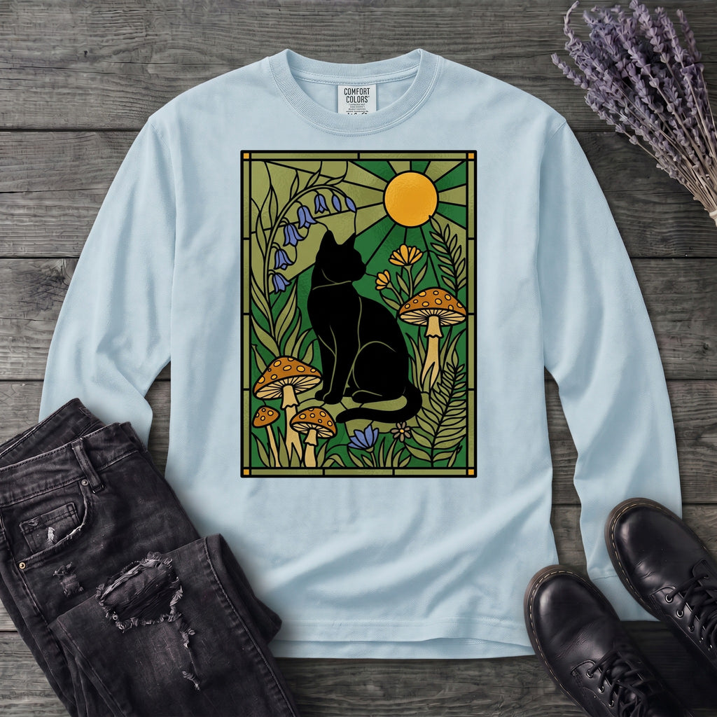 stained glass garden cat Long Sleeve T-Shirt