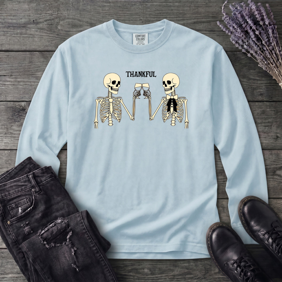 Thankful Toasting Skeletons Long Sleeve T-Shirt