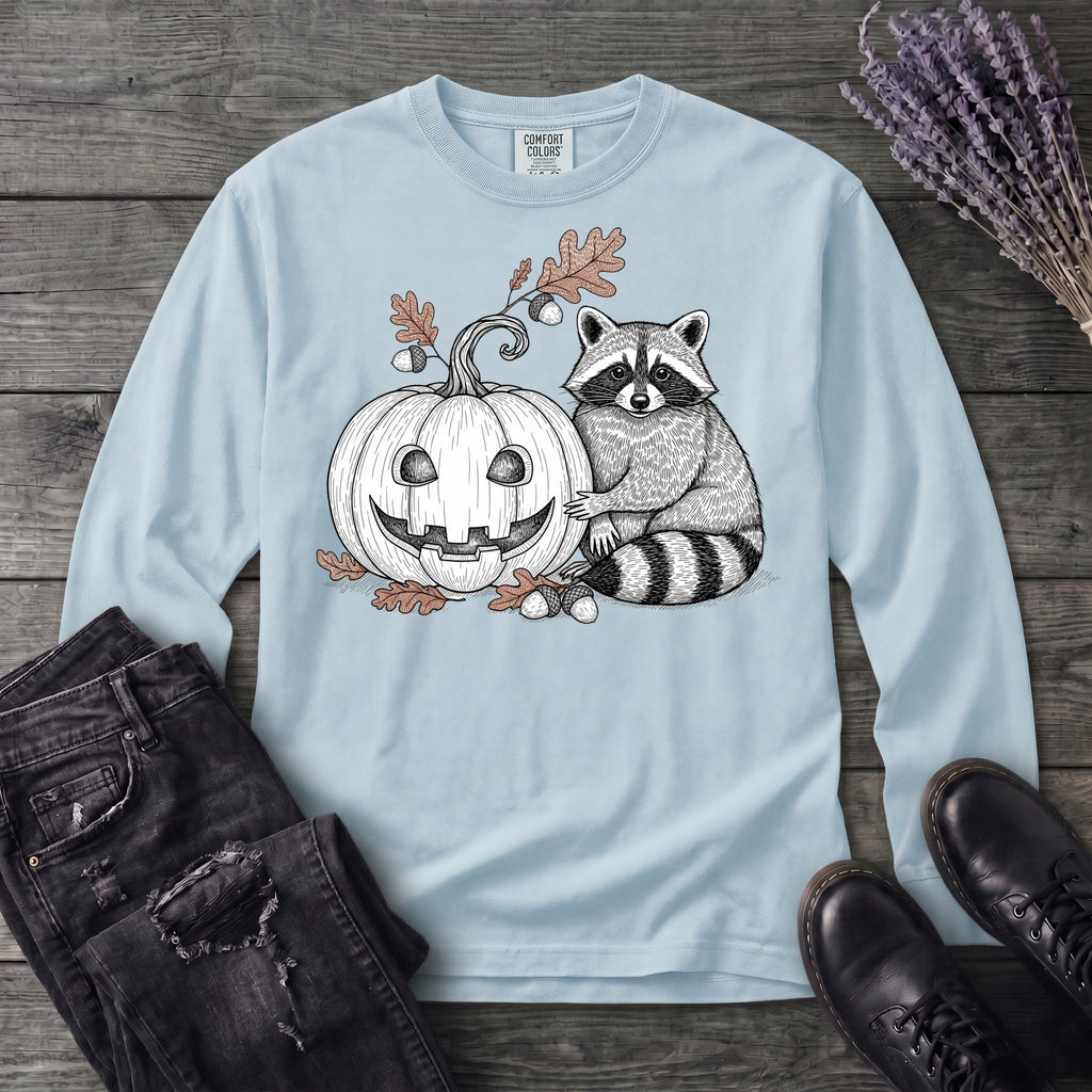 Raccoon And Pumpkin Long Sleeve T-Shirt