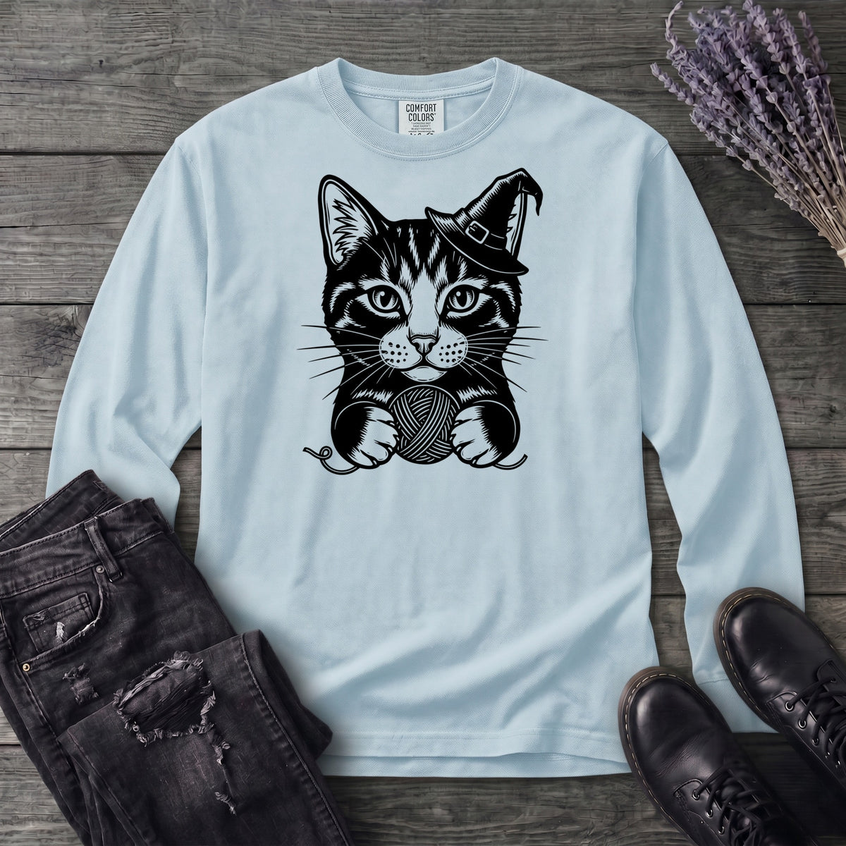 Witchy Yarn Cat Long Sleeve T-Shirt