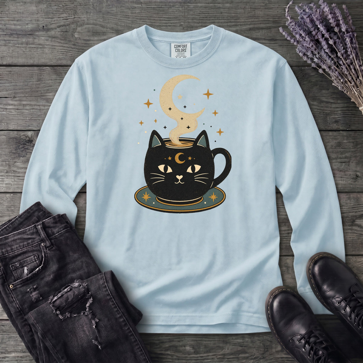 Celestial Cat Coffee Long Sleeve T-Shirt