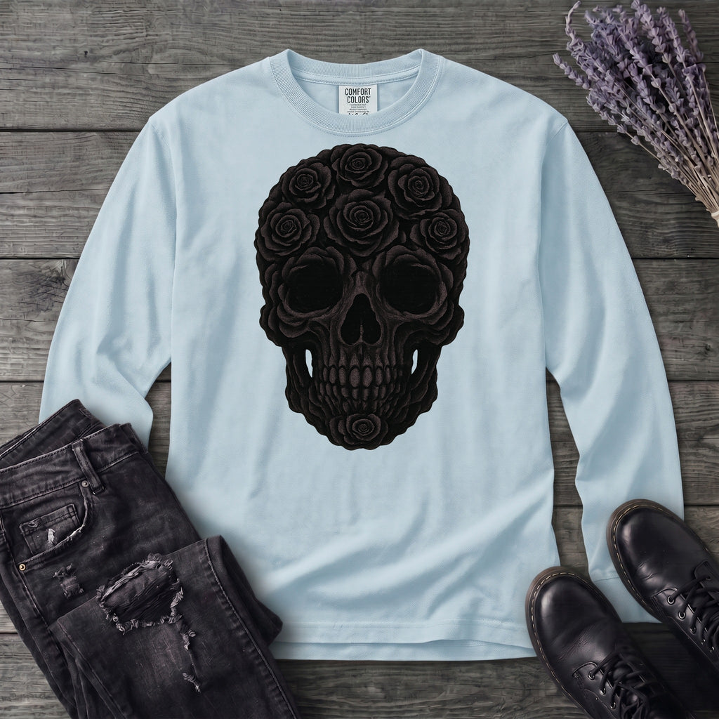 Black Rose Skull Long Sleeve T-Shirt