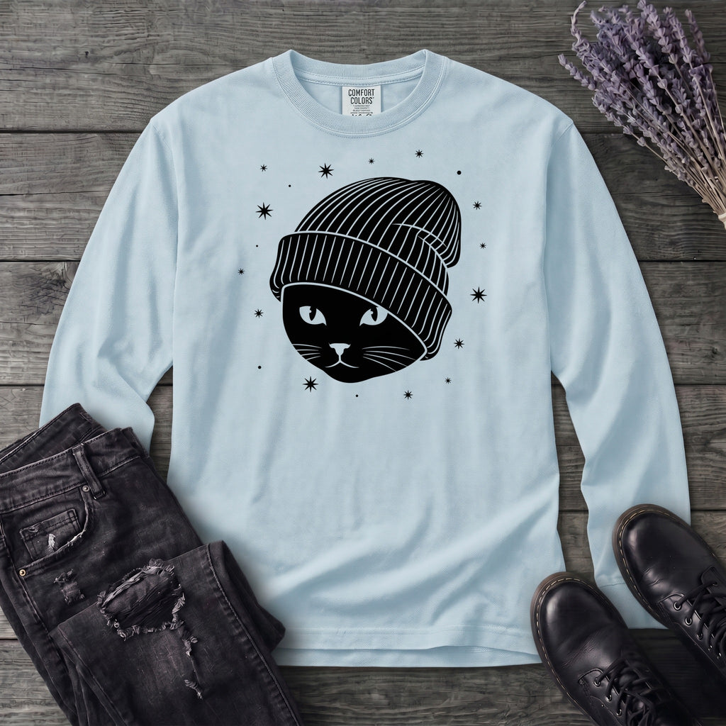 black_cat_beanie Long Sleeve T-Shirt