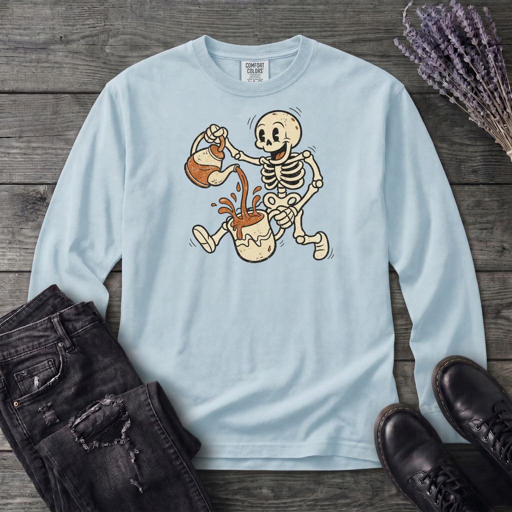 Coffee Skeleton Cartoon Long Sleeve T-Shirt