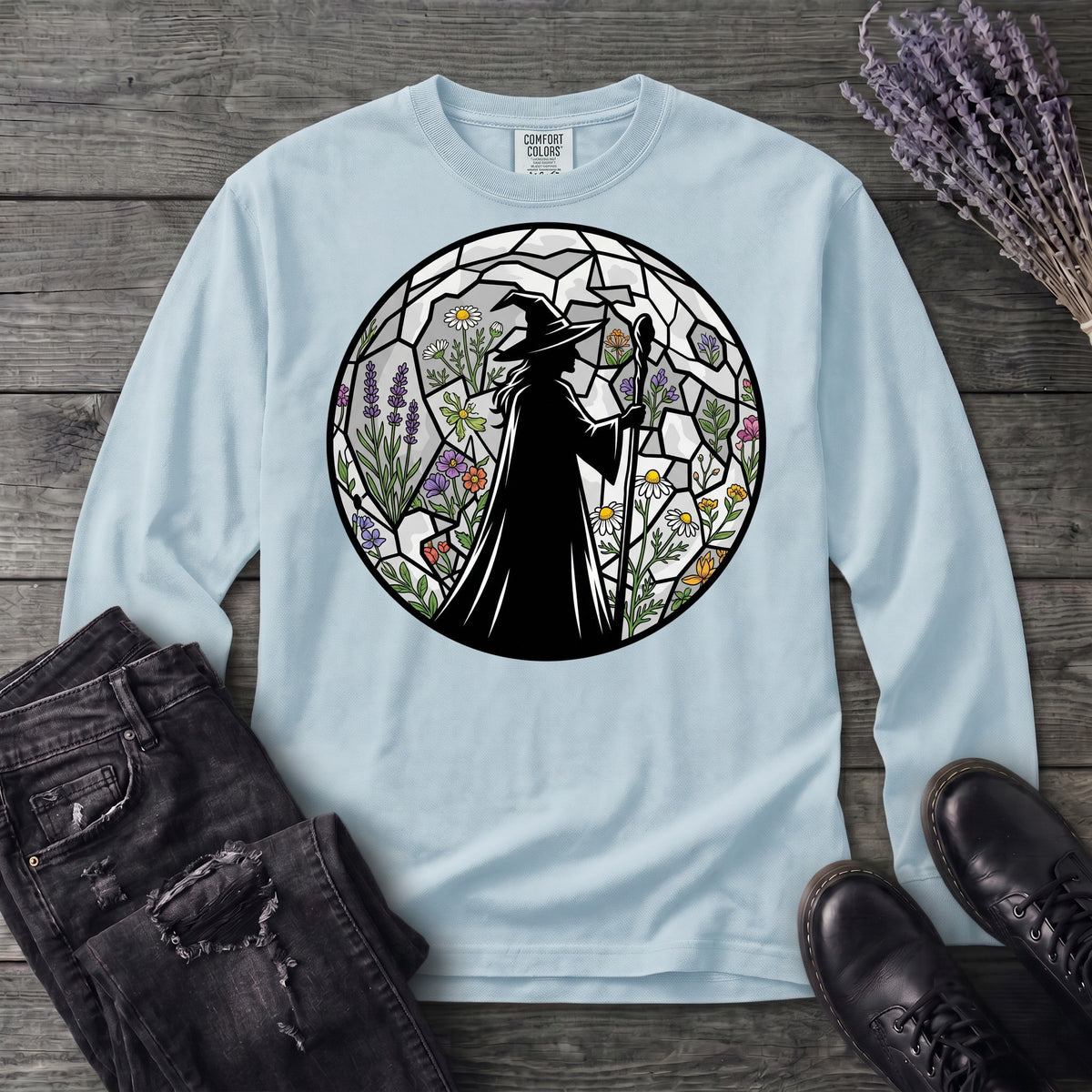 stained glass botanical witch Long Sleeve T-Shirt