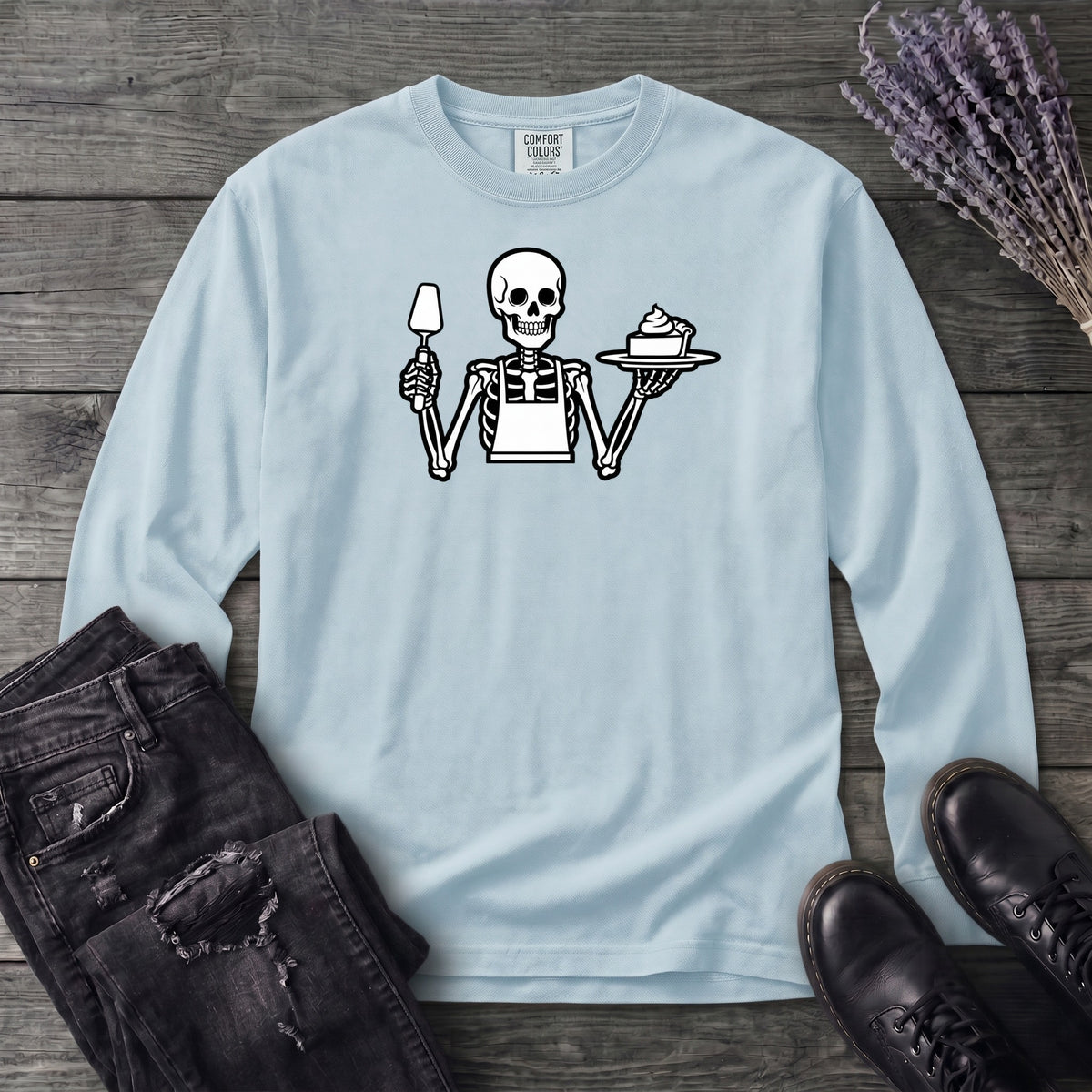 Skeleton Serving Pie Long Sleeve T-Shirt