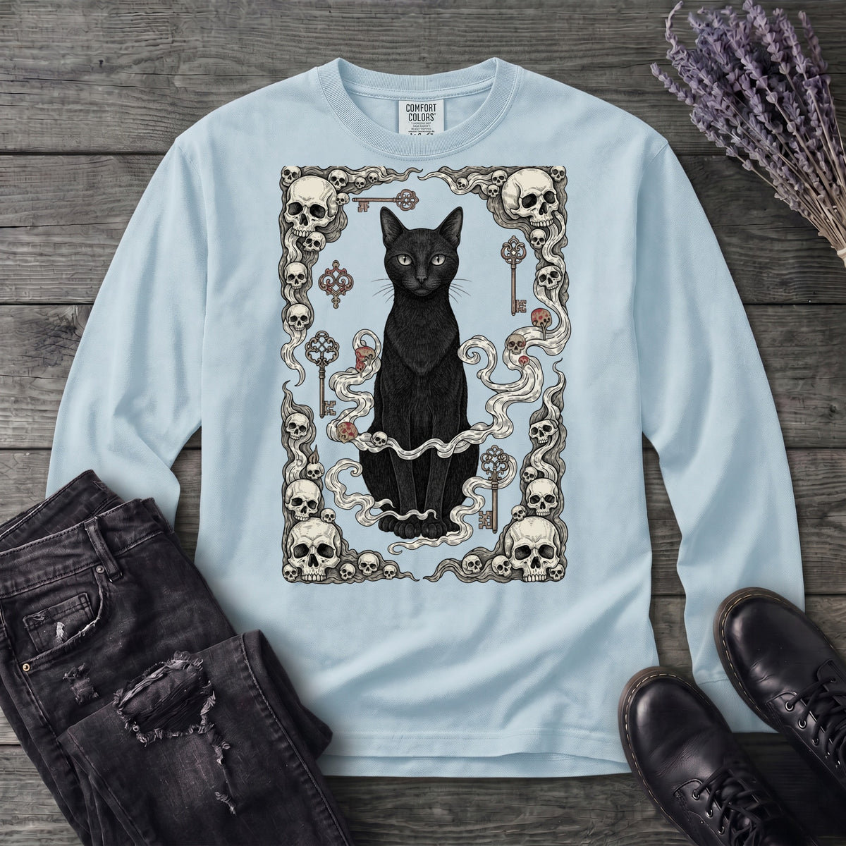 Cat Skull Card Long Sleeve T-Shirt