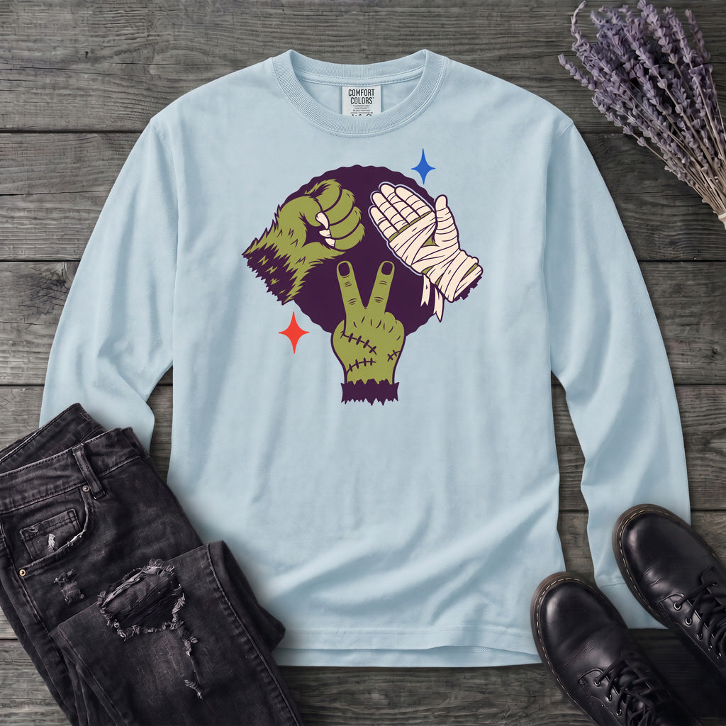 Classic Monster Rock Paper Scissor Game Long Sleeve T-Shirt