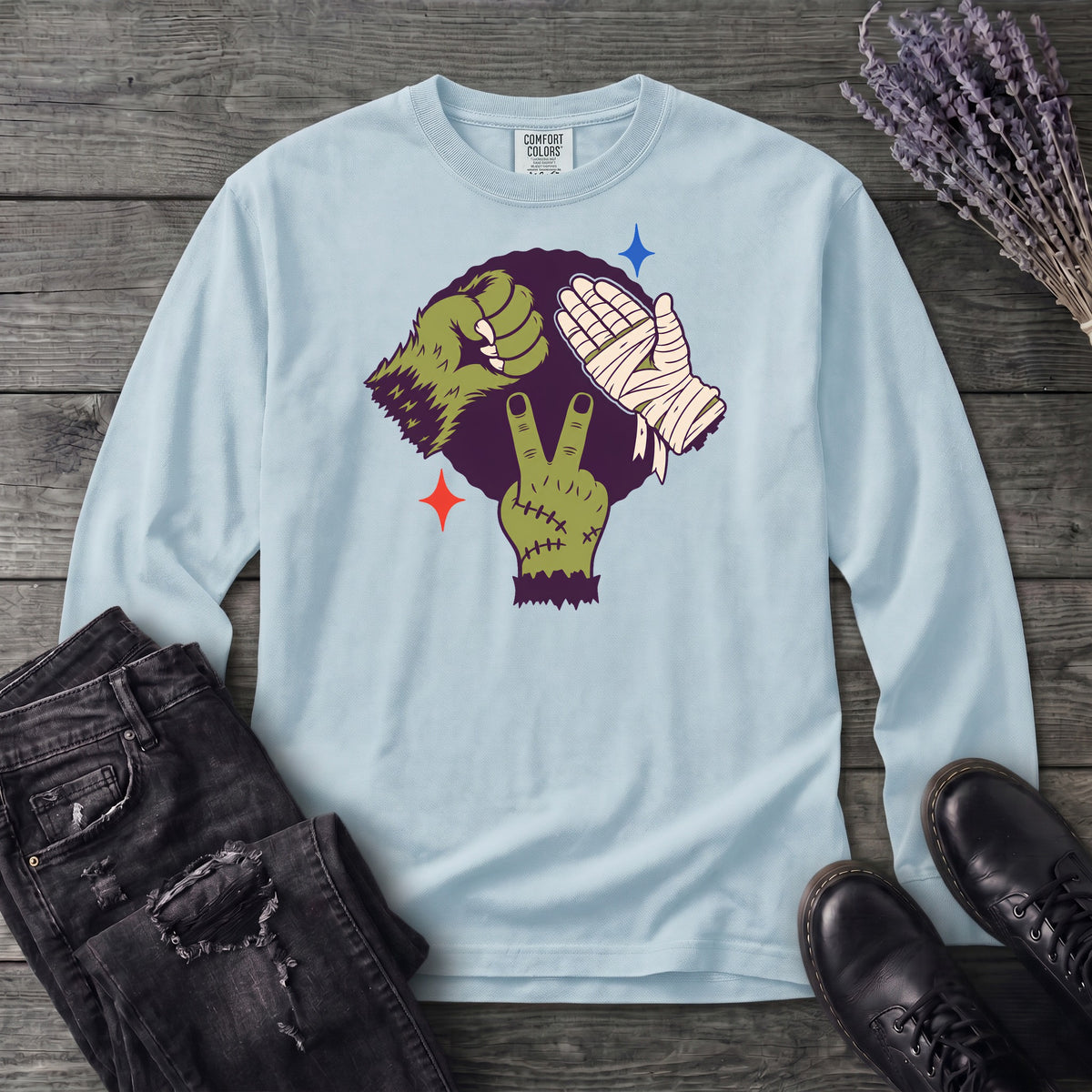 Classic Monster Rock Paper Scissor Game Long Sleeve T-Shirt
