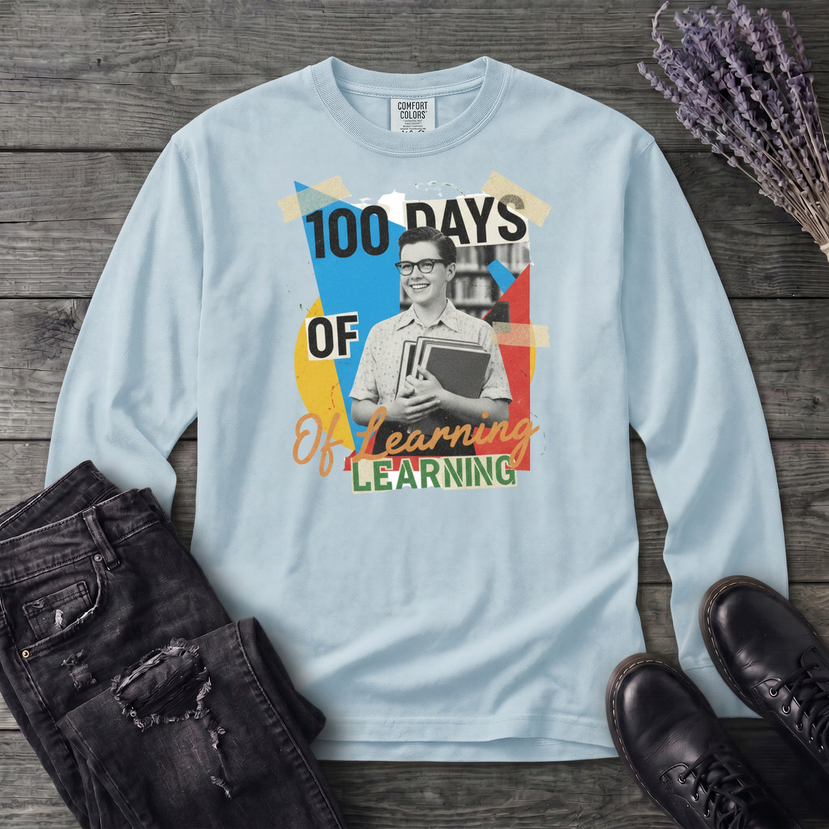 Old School 100 Days Of Learning Long Sleeve T-Shirt