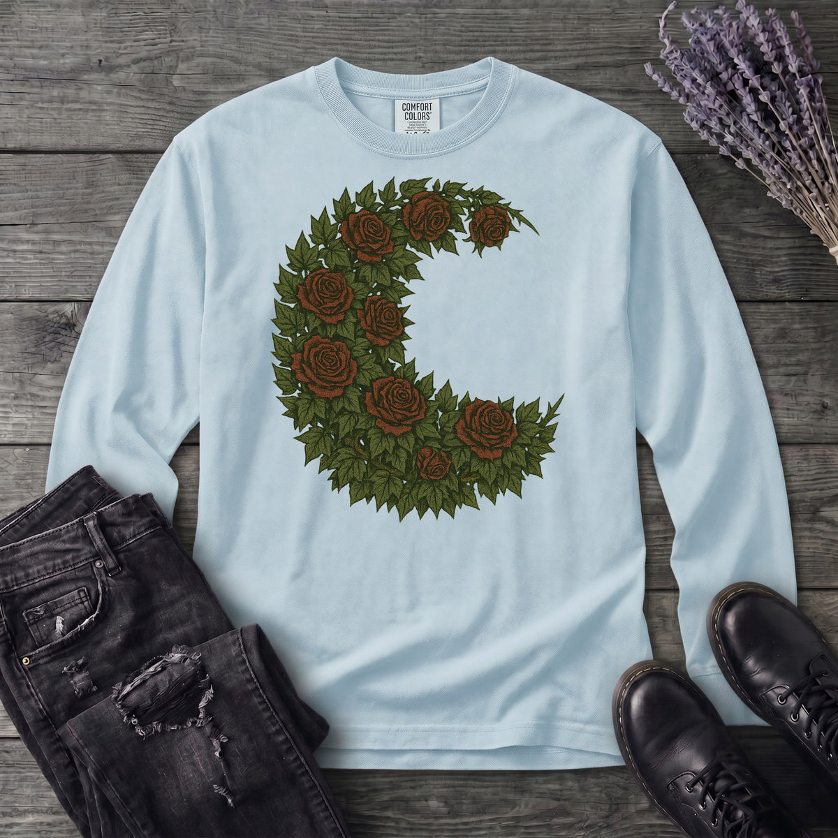 Crescent Moon Roses Long Sleeve T-Shirt