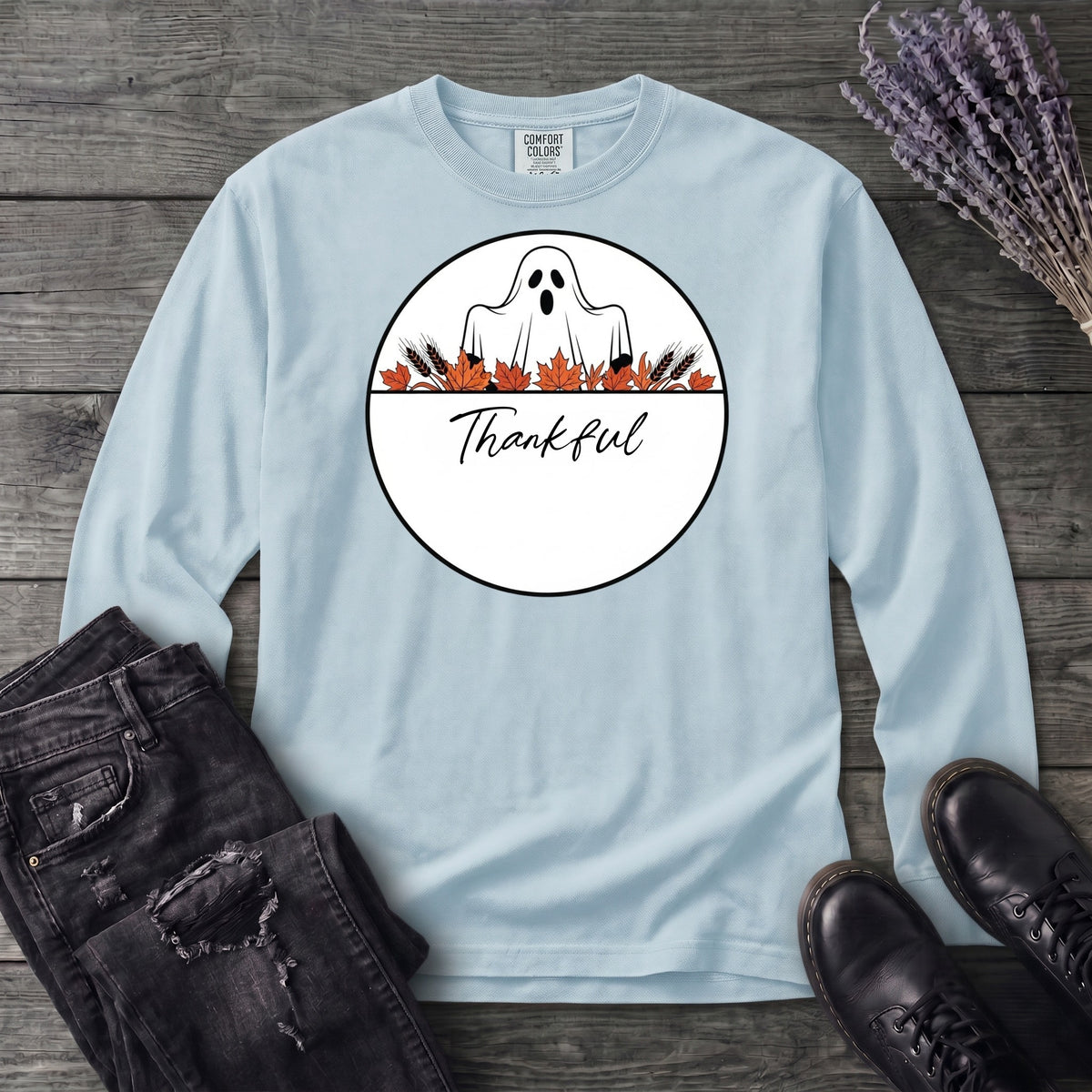 Ghost Thankful Badge Long Sleeve T-Shirt
