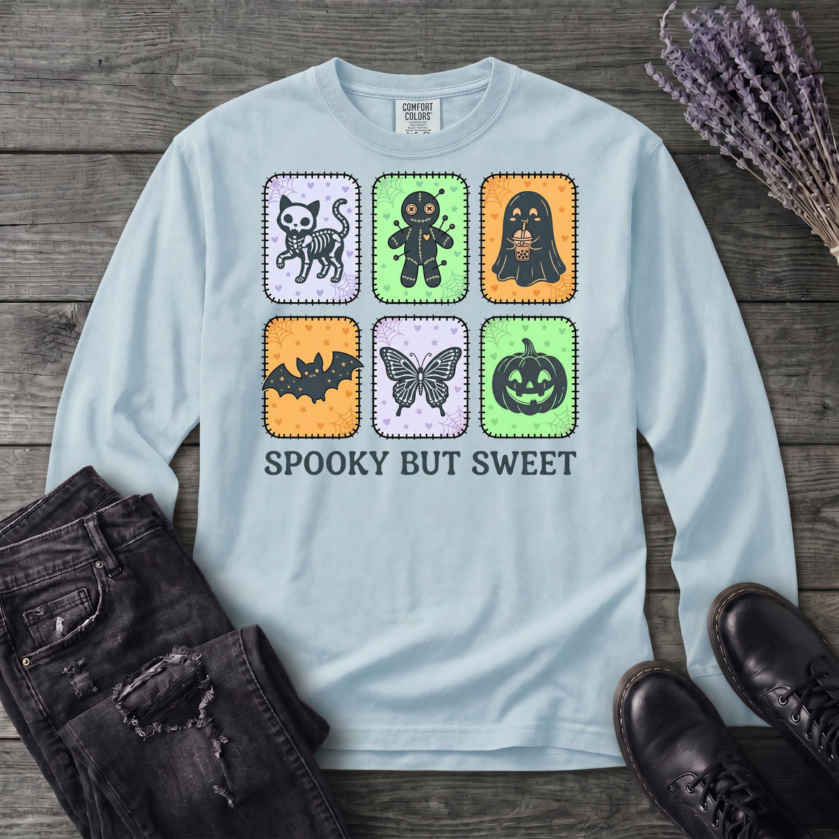 Spooky But Sweet Grid Long Sleeve T-Shirt