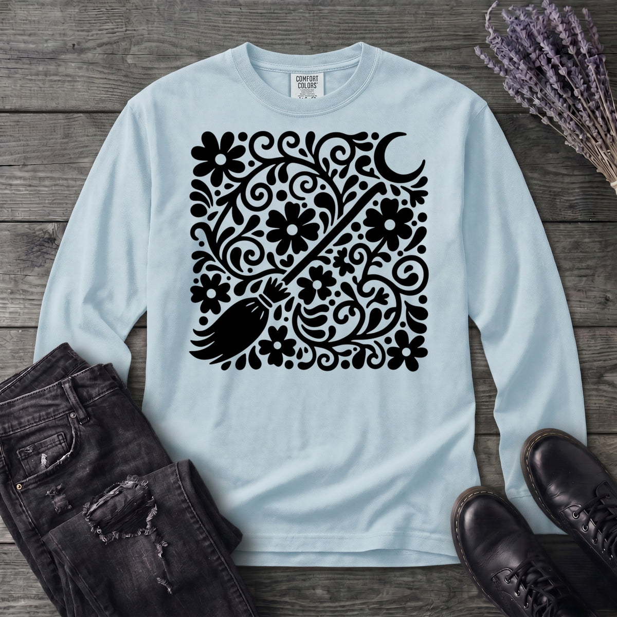 Witch's Broom Floral Long Sleeve T-Shirt