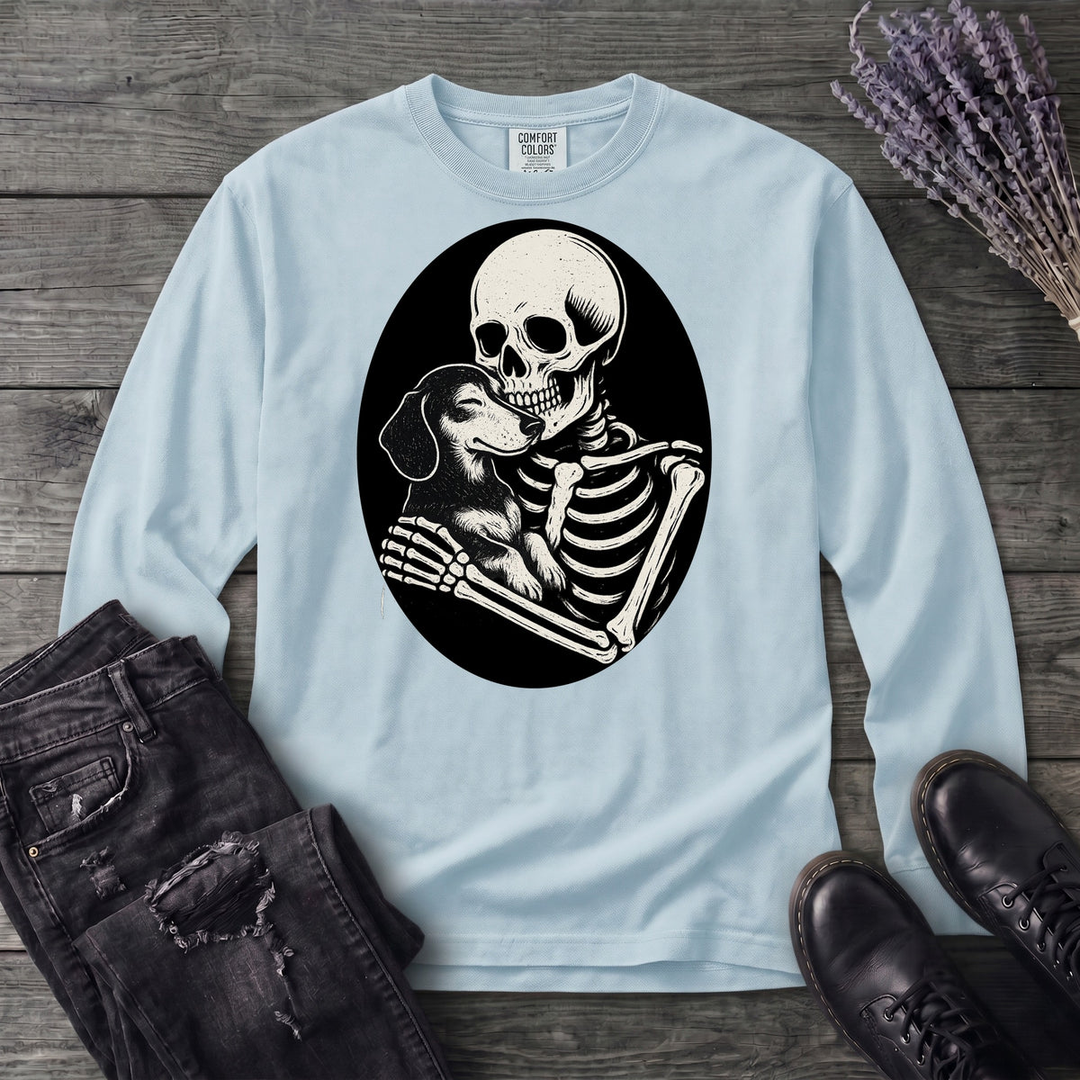 Skeleton Dachshund Hug Long Sleeve T-Shirt