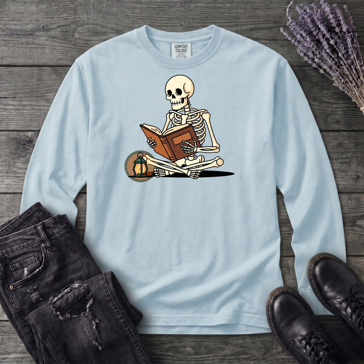 Skeleton Reading Long Sleeve T-Shirt