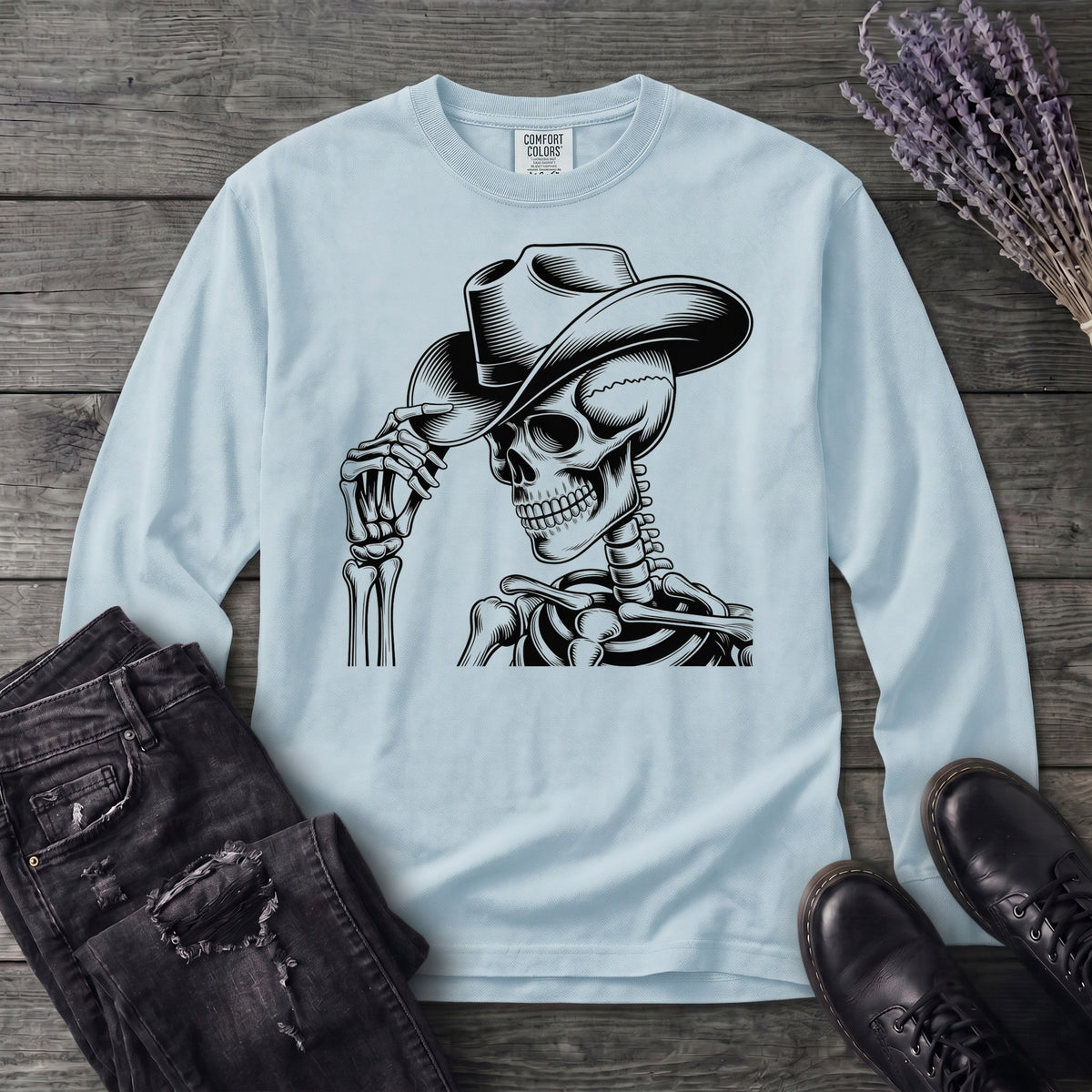 Cowboy Hat Skeleton Long Sleeve T-Shirt