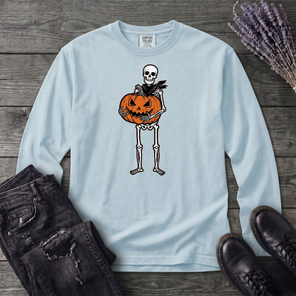 Skeleton Jack O Lantern Long Sleeve T-Shirt