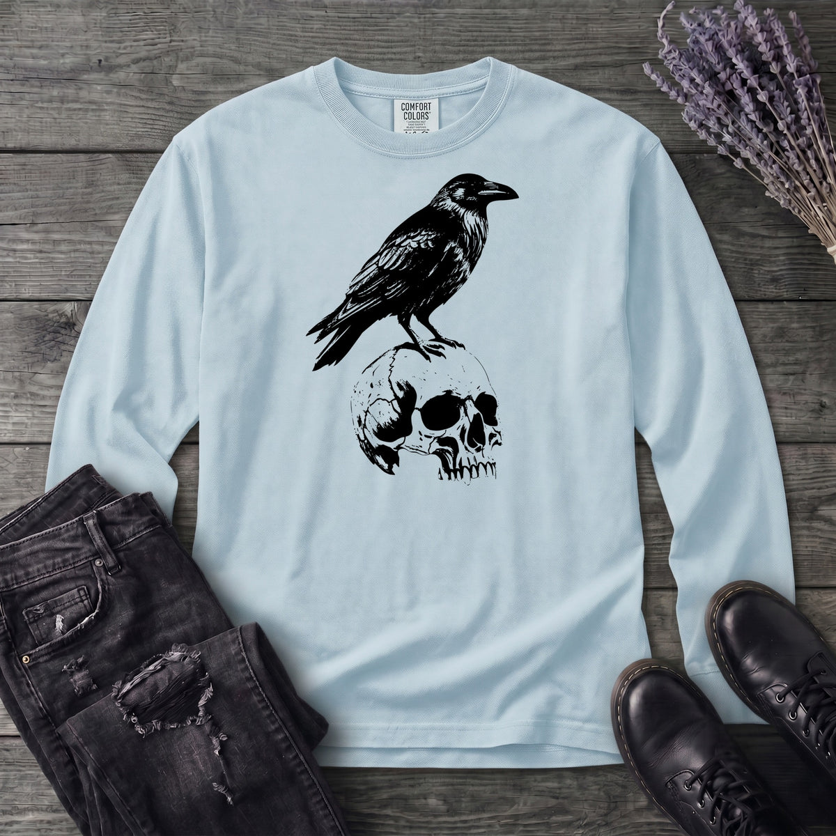 Classic Crow and Skull Long Sleeve T-Shirt