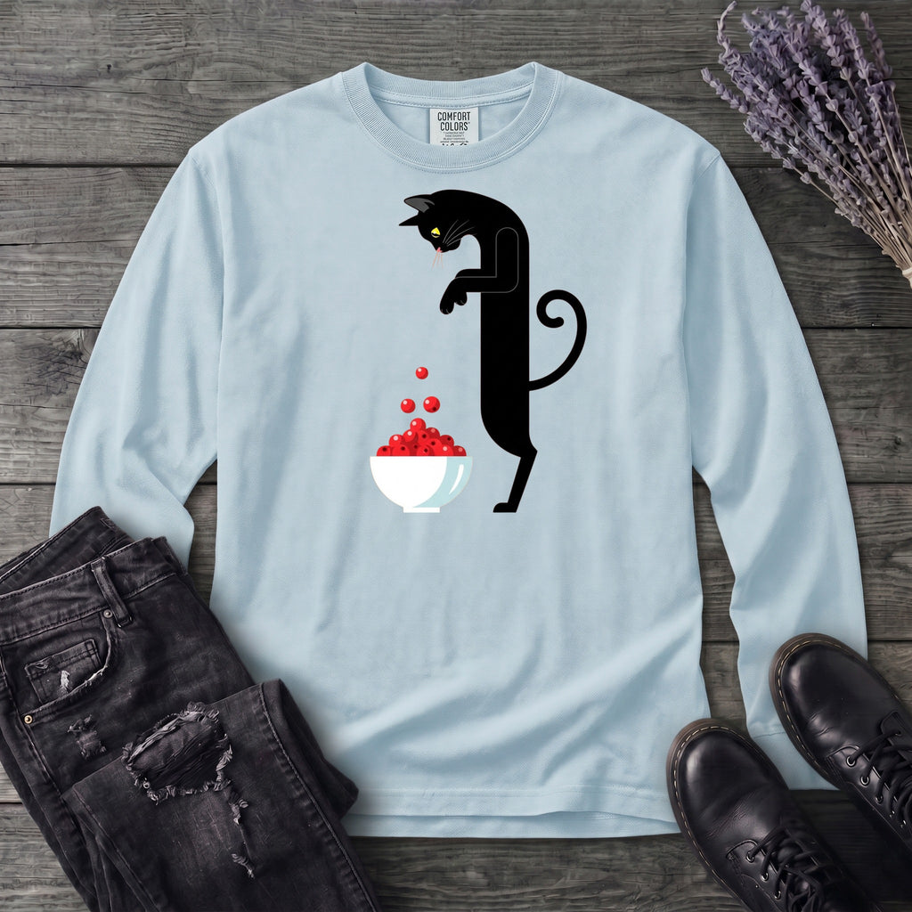 Black Cat And Cranberries Long Sleeve T-Shirt