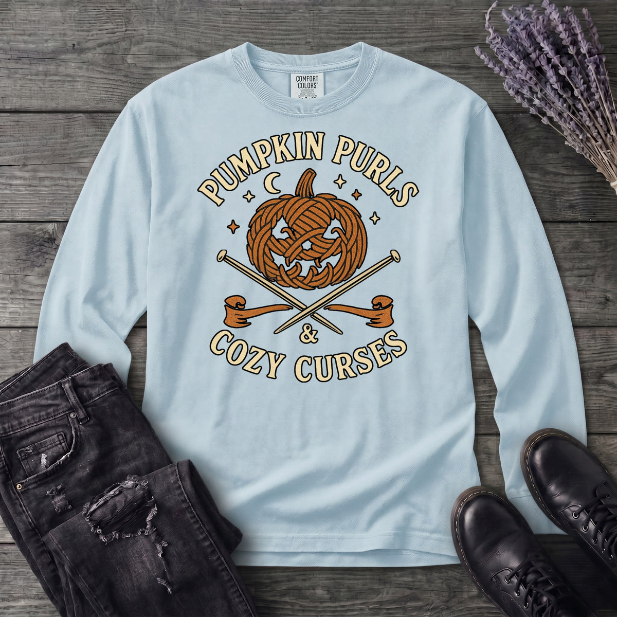 Pumpkin Purls And Cozy Curses Long Sleeve T-Shirt