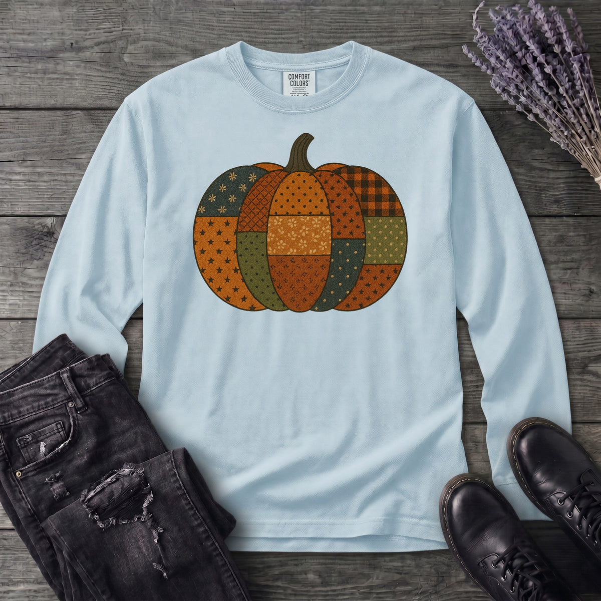Patchwork Pumpkin Long Sleeve T-Shirt