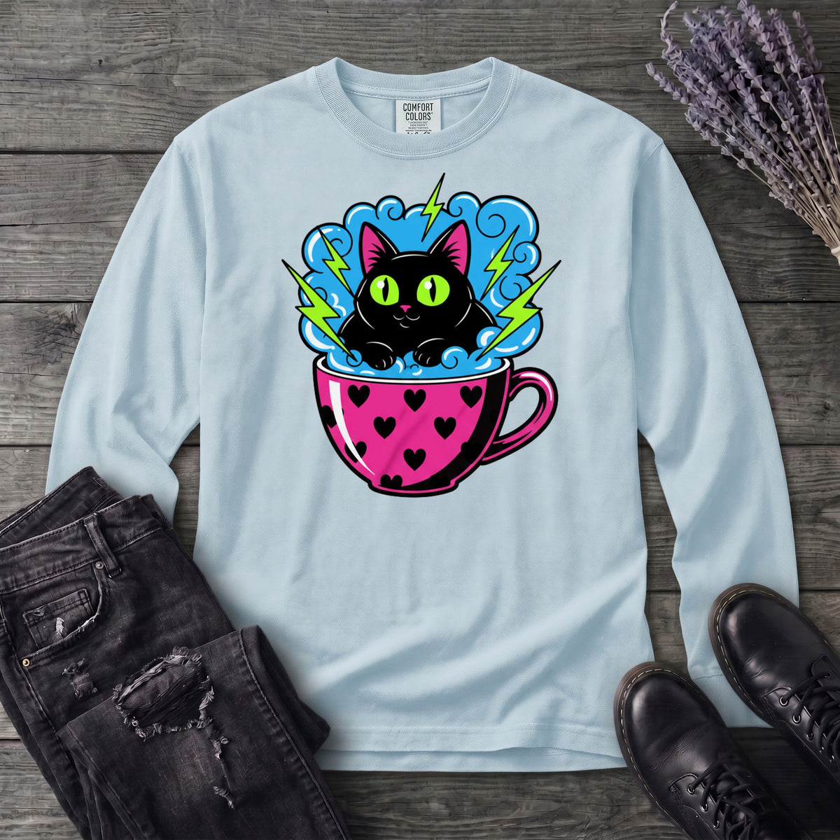 Cat Heart Mug Y2k 90s Long Sleeve T-Shirt