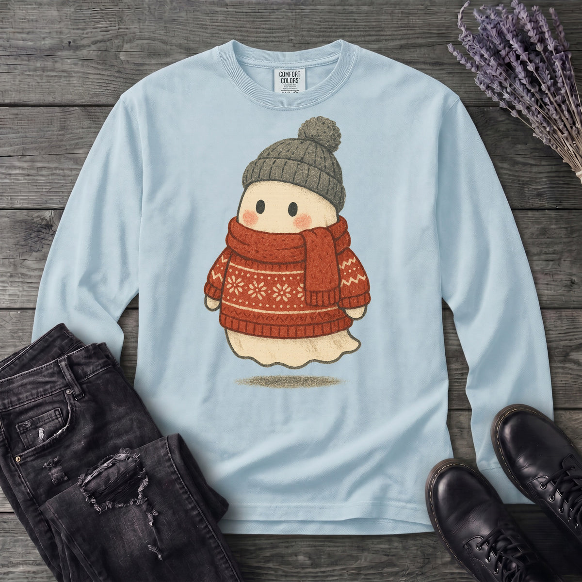 Christmas Sweater Ghost Long Sleeve T-Shirt