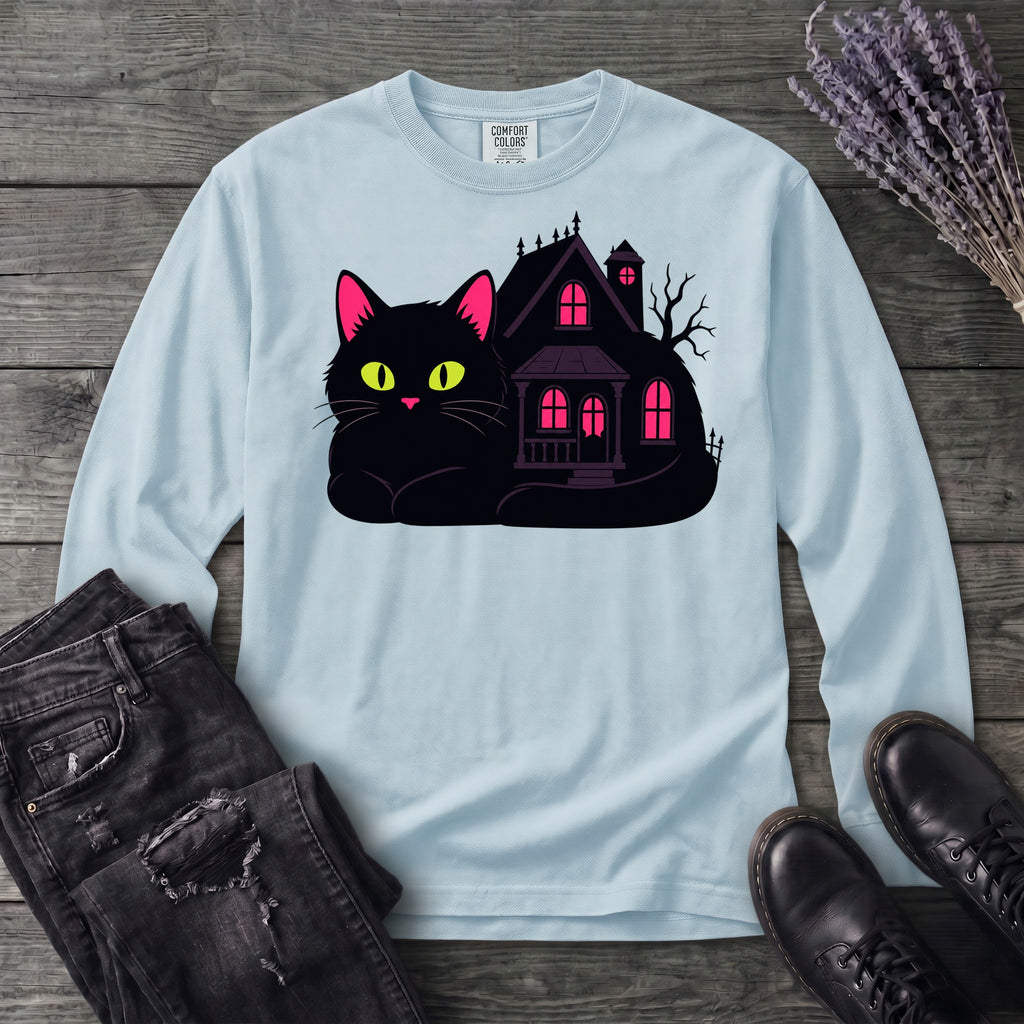 Black Cat Haunted House Long Sleeve T-Shirt