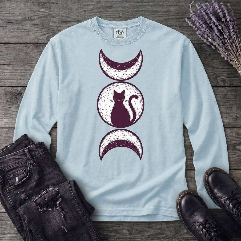 Triple Moon Goddess Cat Long Sleeve T-Shirt