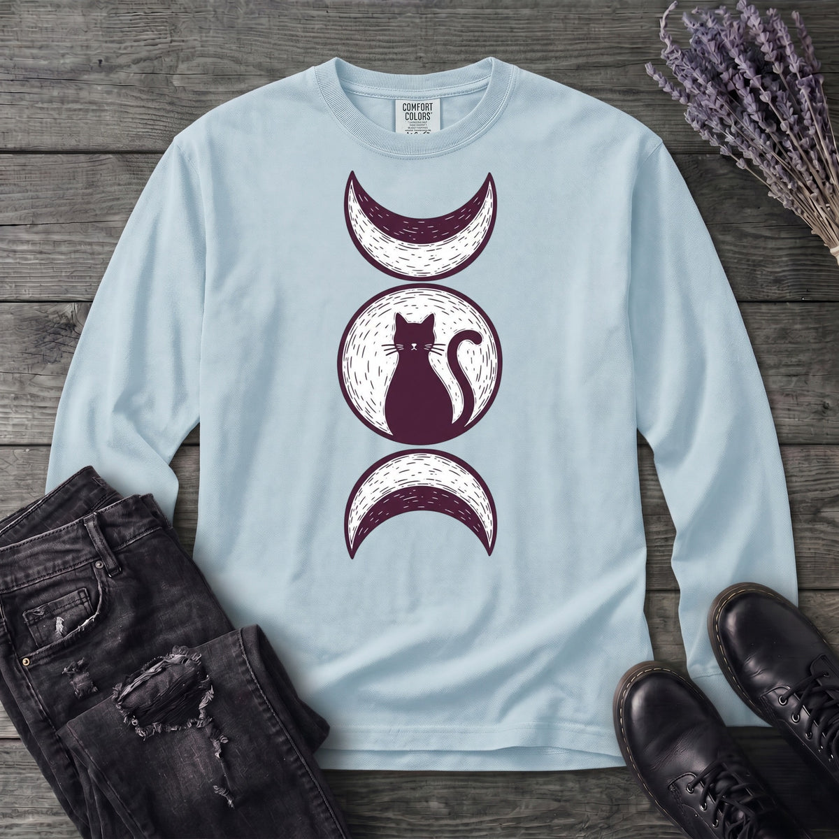 Triple Moon Goddess Cat Long Sleeve T-Shirt