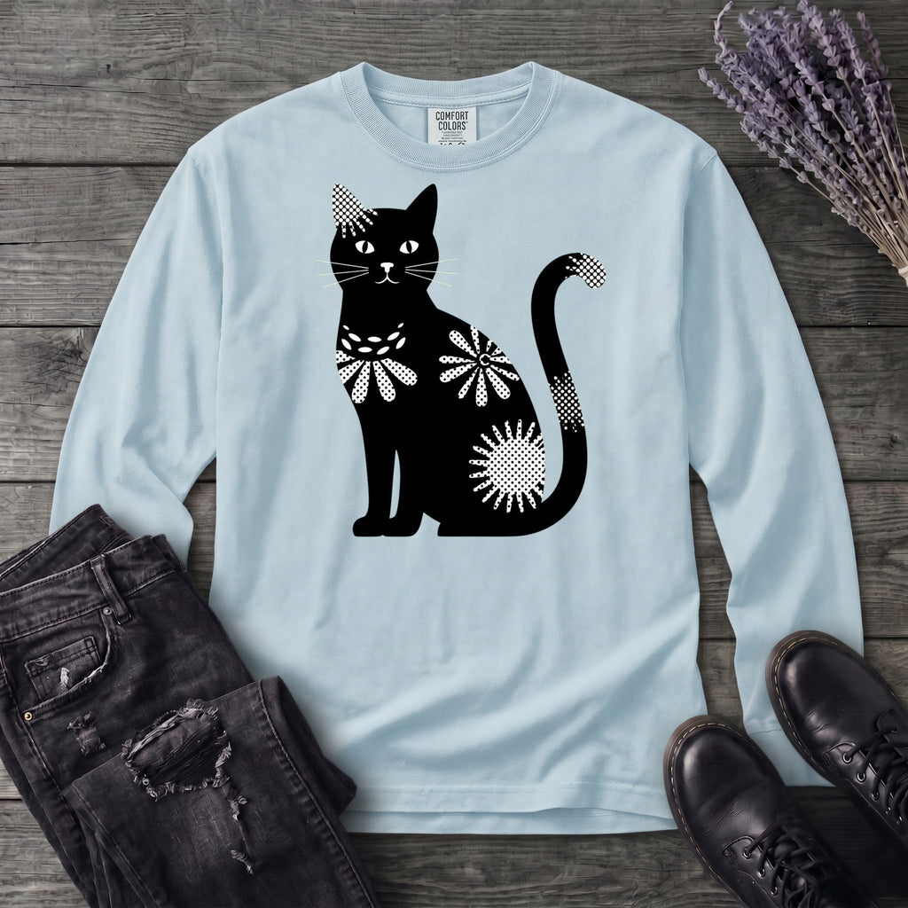 Retro Texture Black Cat Long Sleeve T-Shirt